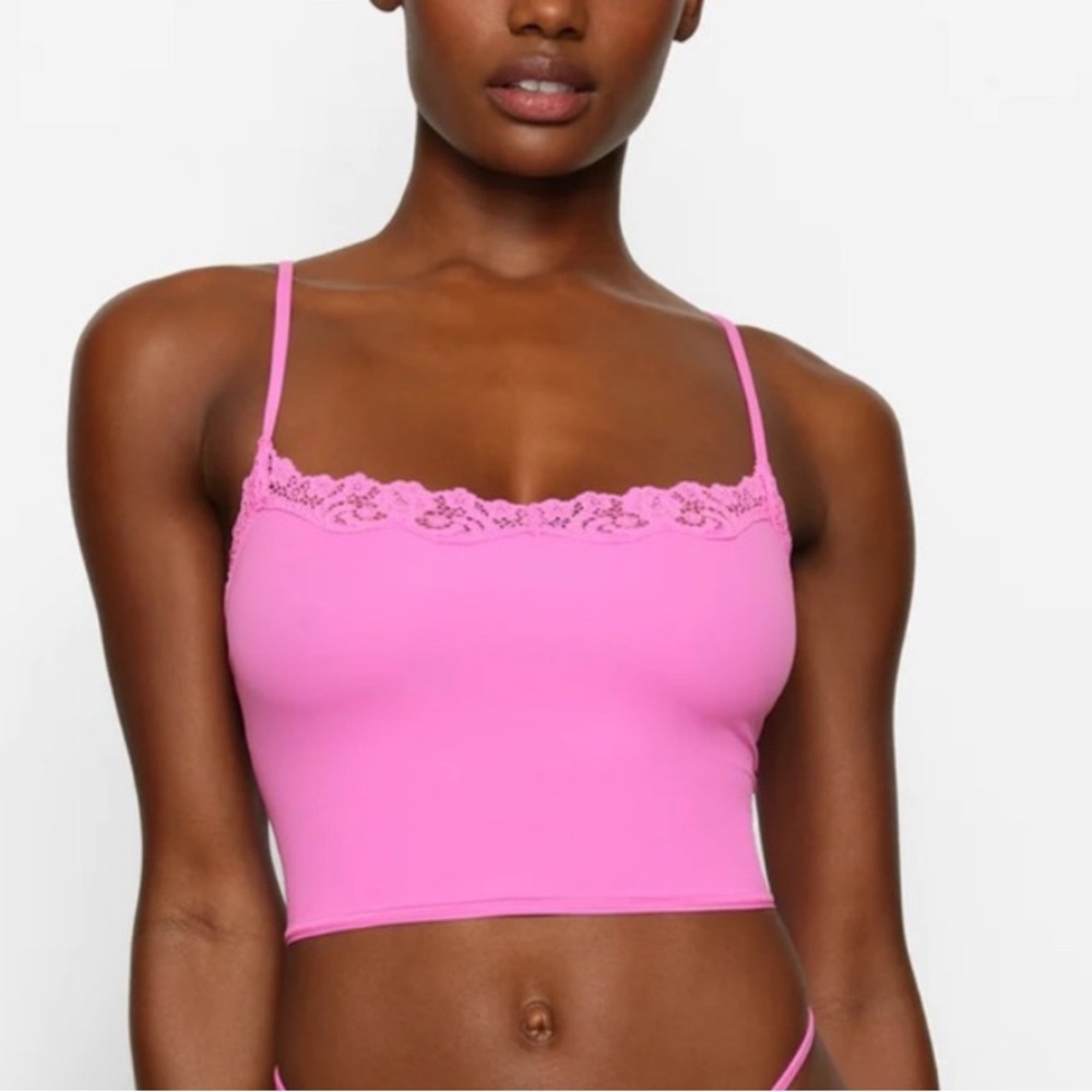 SKIMS Vibrant Pink Lace Cami